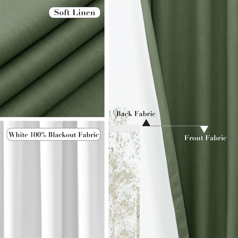 Joywell Olive Green Linen Full Blackout Curtains 120 Inch Long  Rod Pocket/Back Tab/Hook Belt/Clip Rings Thermal Insulated Drapes for Bedroom Living Room with Hooks 2 Panels 52 x 120 - Image 5