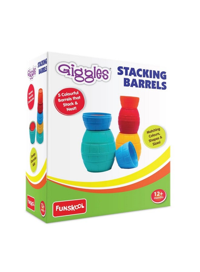 Giggles - Stacking Barrels, Stacking toy for kids, Blocks with Animals, Colour sorting, ,Stack and Nest, 12 months & above, Infant and Preschool Toys - Image 1