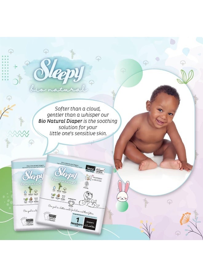 Sleepy عبوة من 128 حفاضات بيولوجية طبيعية حجم 1، حفاضات جافة للأطفال، 2-5 كجم، مضادة للحساسية، قائمة على الماء، حليب لوز، نباتية، 100% مانعة للتسرب، 2 × 64 قطعة - Image 5