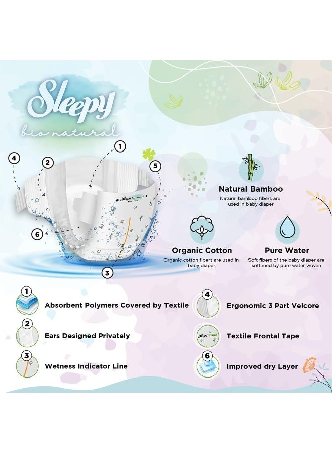 Sleepy عبوة من 128 حفاضات بيولوجية طبيعية حجم 1، حفاضات جافة للأطفال، 2-5 كجم، مضادة للحساسية، قائمة على الماء، حليب لوز، نباتية، 100% مانعة للتسرب، 2 × 64 قطعة - Image 4