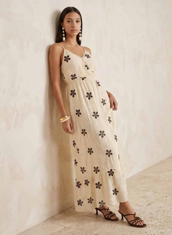 Youth Strappy A-line Dress with Embroidery