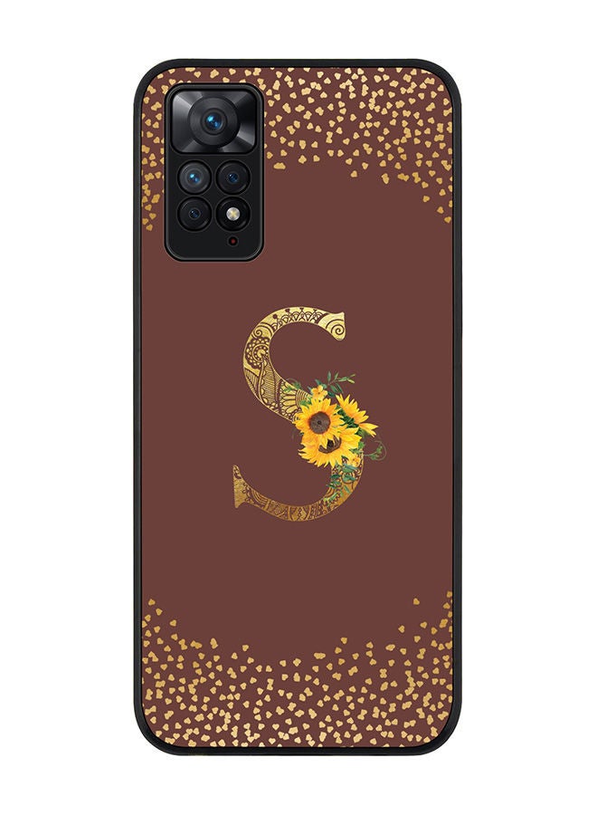 Stylizedd Rugged Black edge case for Redmi Note 11 4G/Redmi Note 11S Slim fit Soft Case Flexible Rubber Edges Anti Drop TPU Gel Thin Cover - Custom Monogram Initial Letter Floral Pattern Alphabet - S - Brown - Image 1