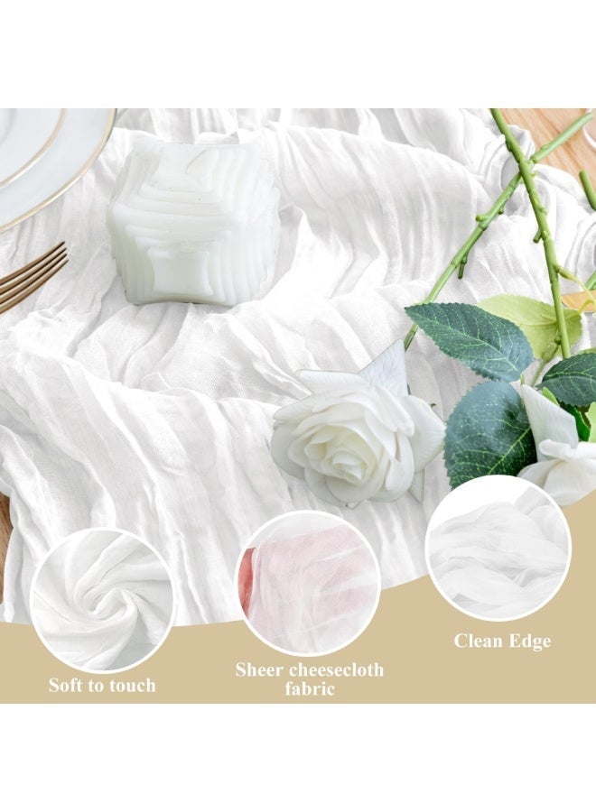 Nadrab Crumpled Gauze Table Runner 90 x 400 cm, Boho Style Decorative Runner for Wedding, Bridal Shower, Baby Shower, Birthday & Home Party Decor - White - Image 3