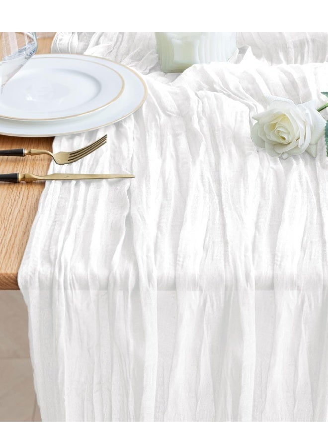 Nadrab Crumpled Gauze Table Runner 90 x 400 cm, Boho Style Decorative Runner for Wedding, Bridal Shower, Baby Shower, Birthday & Home Party Decor - White - Image 2