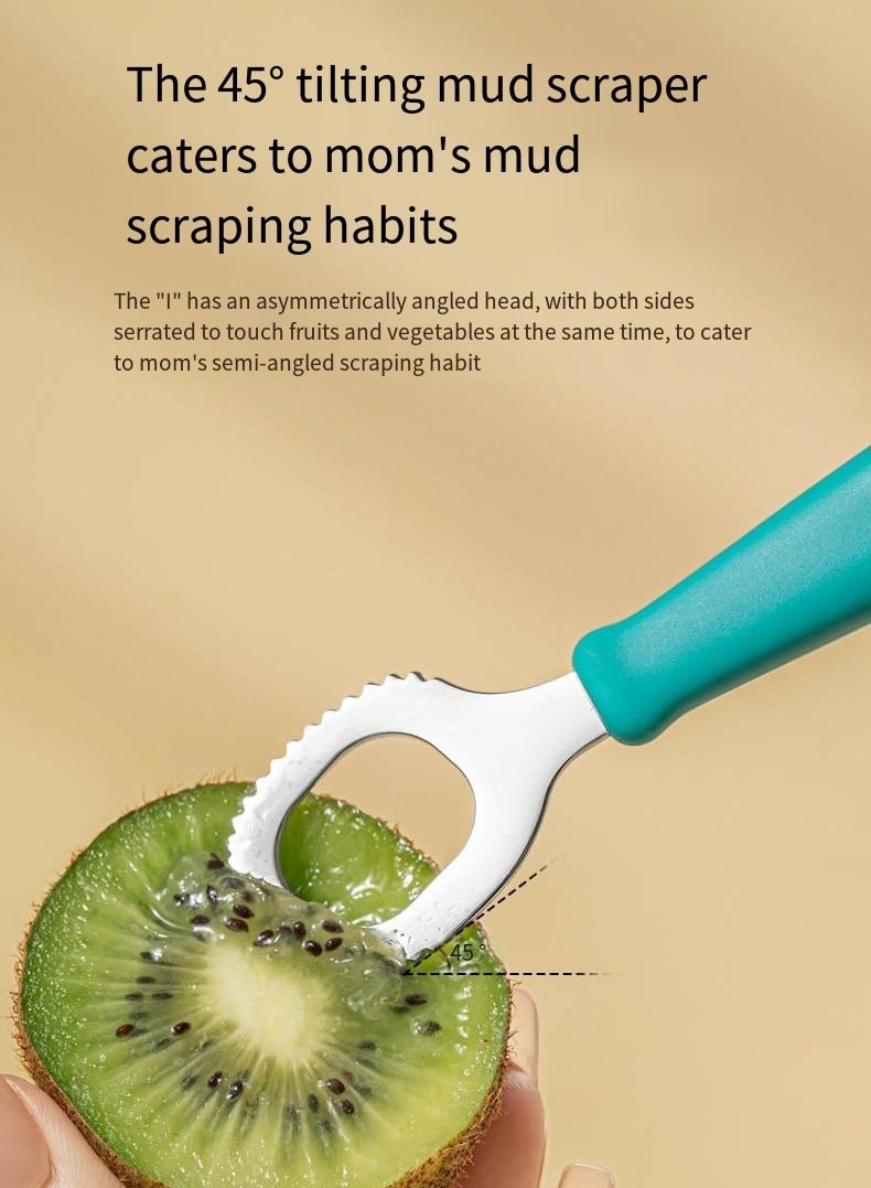 أطفال الهوغوز ملعقة فول، ملعقة فواكه ثنائية الأطراف، أدوات مائدة الأطفال، الاستخدام المحمول للرضع والأطفال الصغار لتناول الفاكهة (أخضر) - Image 4