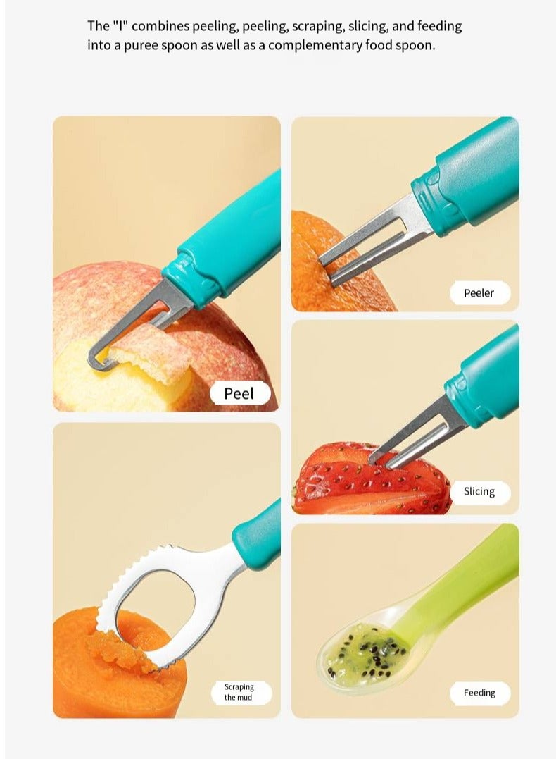 أطفال الهوغوز ملعقة فول، ملعقة فواكه ثنائية الأطراف، أدوات مائدة الأطفال، الاستخدام المحمول للرضع والأطفال الصغار لتناول الفاكهة (أخضر) - Image 2