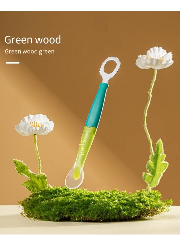 أطفال الهوغوز ملعقة فول، ملعقة فواكه ثنائية الأطراف، أدوات مائدة الأطفال، الاستخدام المحمول للرضع والأطفال الصغار لتناول الفاكهة (أخضر) - Image 1