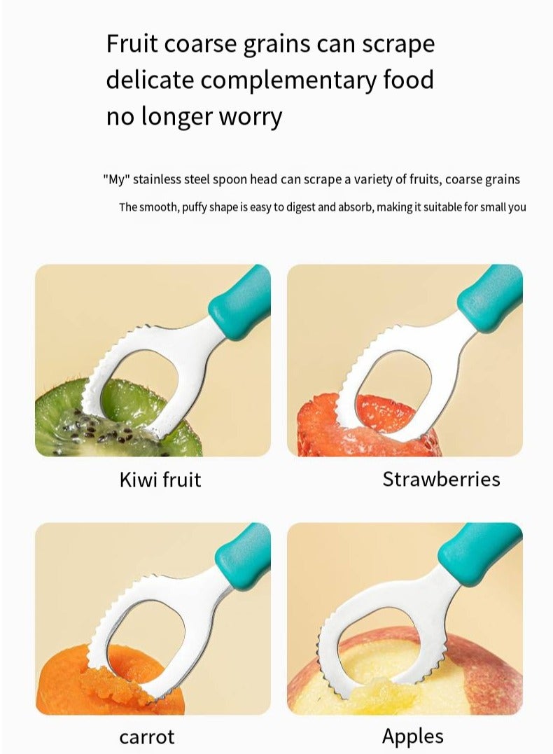 أطفال الهوغوز ملعقة فول، ملعقة فواكه ثنائية الأطراف، أدوات مائدة الأطفال، الاستخدام المحمول للرضع والأطفال الصغار لتناول الفاكهة (أخضر) - Image 3
