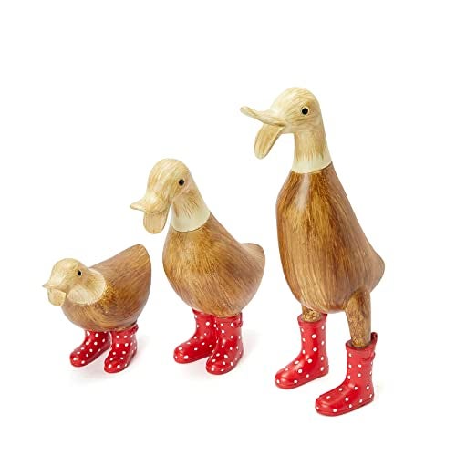 Duck with Boots Yard Decorations Yard Art Garden Puddle Ducks with Spotted Wellies Rainboots Cute Single Garden Decor Statues Figurine Statue Waterproof Indoor Outdoor Lawn Gnome Red Set