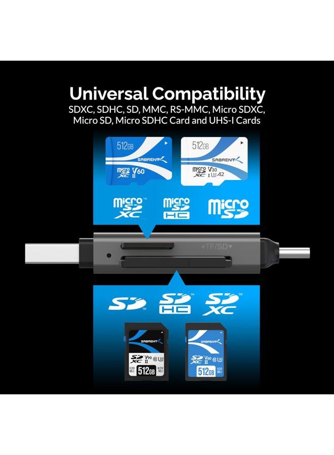 Sabrent USB 3.0 and USB Type-C OTG Card Reader Supports SD, SDHC, SDXC, MMC/MicroSD, T-Flash (CR-BCA2) - Image 3