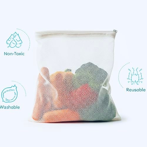 Tidy Fox Vegetable Storage Net Bags for Fridge – Set of 6 / Reusable, Washable, Durable Nylon Mesh Bags with Rustproof Zipper for Produce, Toys, Travel & Home Organization - Image 3