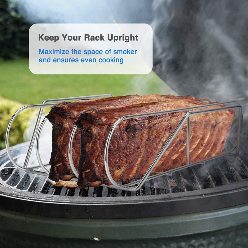 SOLIGT Extra Long Stainless Steel Rib Rack for Smoking and Grilling, Holds up to 3 Full Racks of Ribs, Fits 18â€ or Larger Gas Smoker or Charcoal Grill, Perfect Smoker Accessories Gifts for Men - Image 5