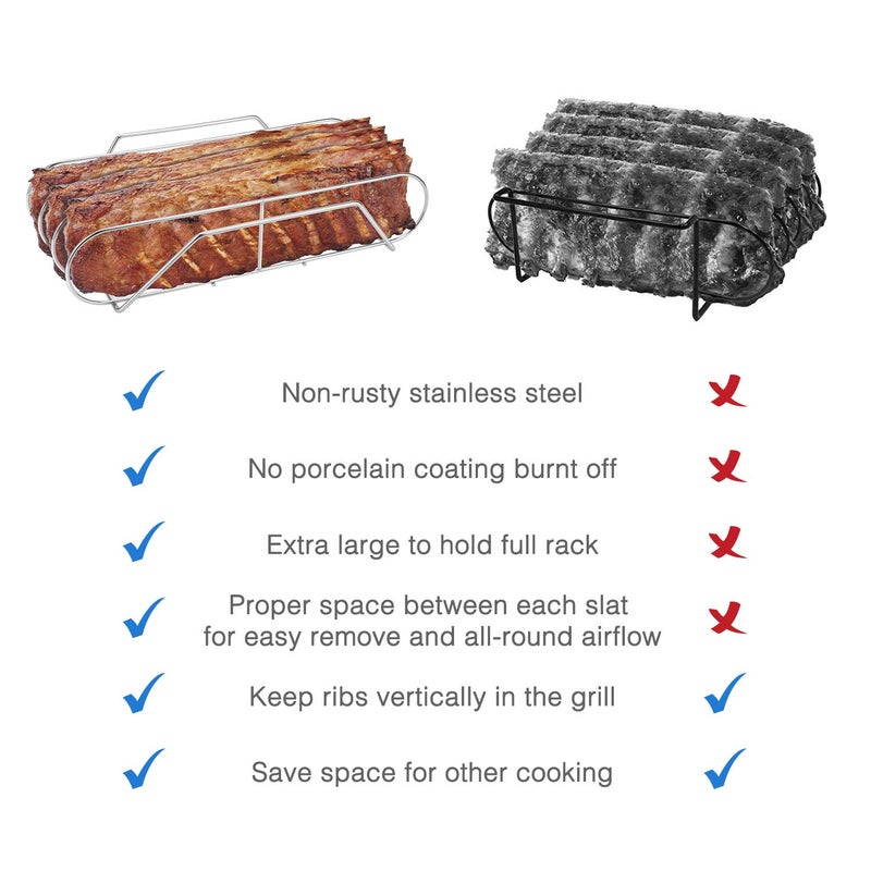 SOLIGT Extra Long Stainless Steel Rib Rack for Smoking and Grilling, Holds up to 3 Full Racks of Ribs, Fits 18â€ or Larger Gas Smoker or Charcoal Grill, Perfect Smoker Accessories Gifts for Men - Image 2