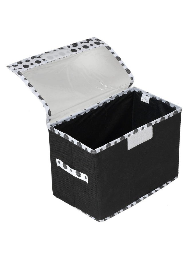Kuber Industries - Kuber Industries Dot Printed Multiuses Small Non-Woven Storage Box/Organizer With Tranasparent Lid- Pack of 3 (Black) -44KM0413 - Image 1