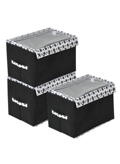 Kuber Industries Kuber Industries Dot Printed Multiuses Small Non-Woven Storage Box/Organizer With Tranasparent Lid- Pack of 3 (Black) -44KM0413  - Image 1