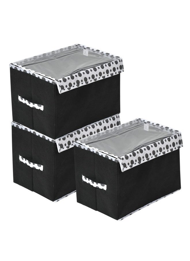 Kuber Industries - Kuber Industries Dot Printed Multiuses Small Non-Woven Storage Box/Organizer With Tranasparent Lid- Pack of 3 (Black) -44KM0413 - Image 1