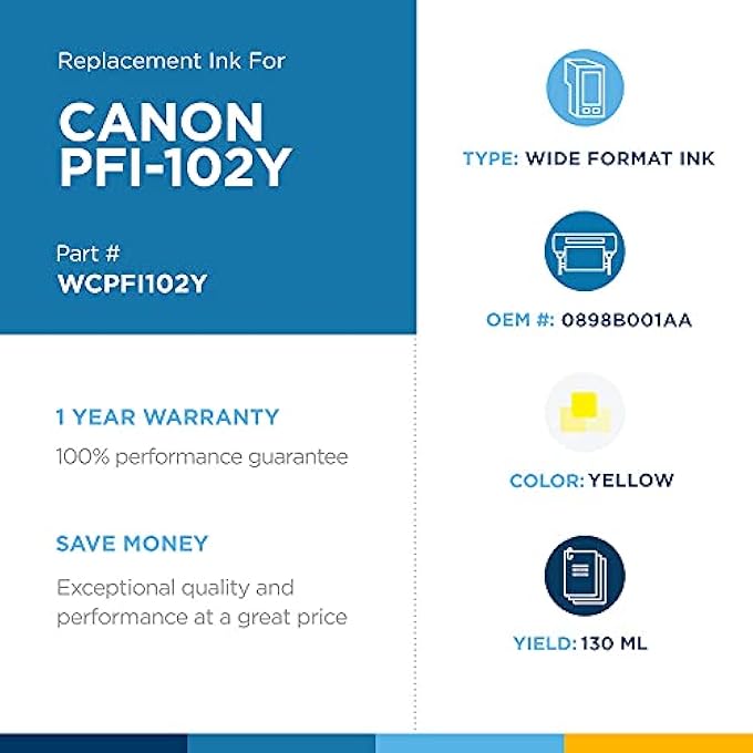 Clover REPLACEMENT INK CARTRIDGE FOR CANON PFI-102Y 0898B001AA | YELLOW - Image 2