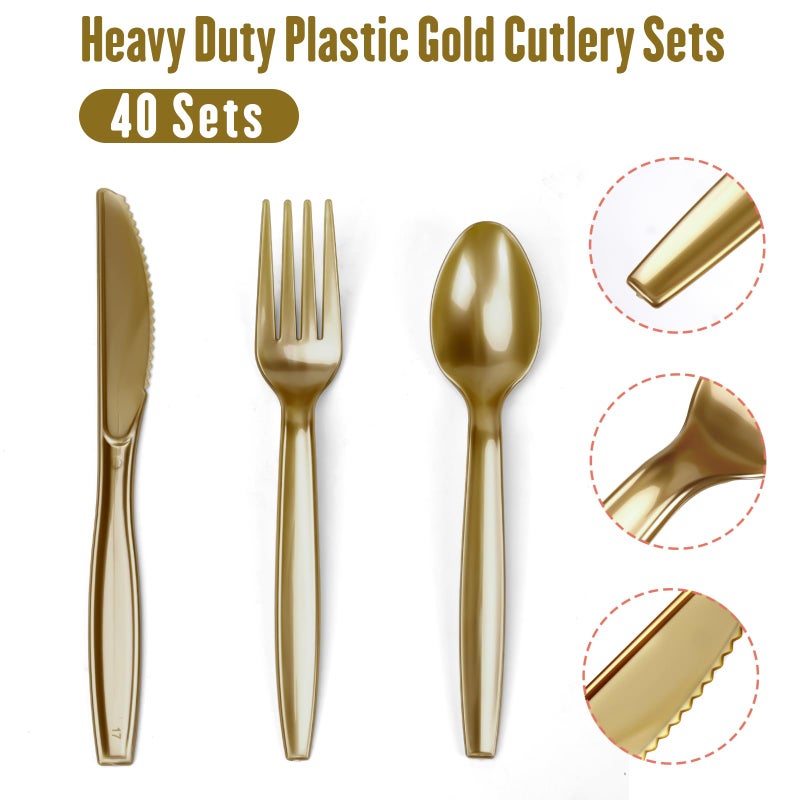 Lzerking Party Supplies Set - 280 Pieces of White and Gold Dot Paper Plates  Cups  Napkins  and Heavy Duty Silverware for 40 Guests for Birthdays  Graduation  Wedding  Festivals - Image 3