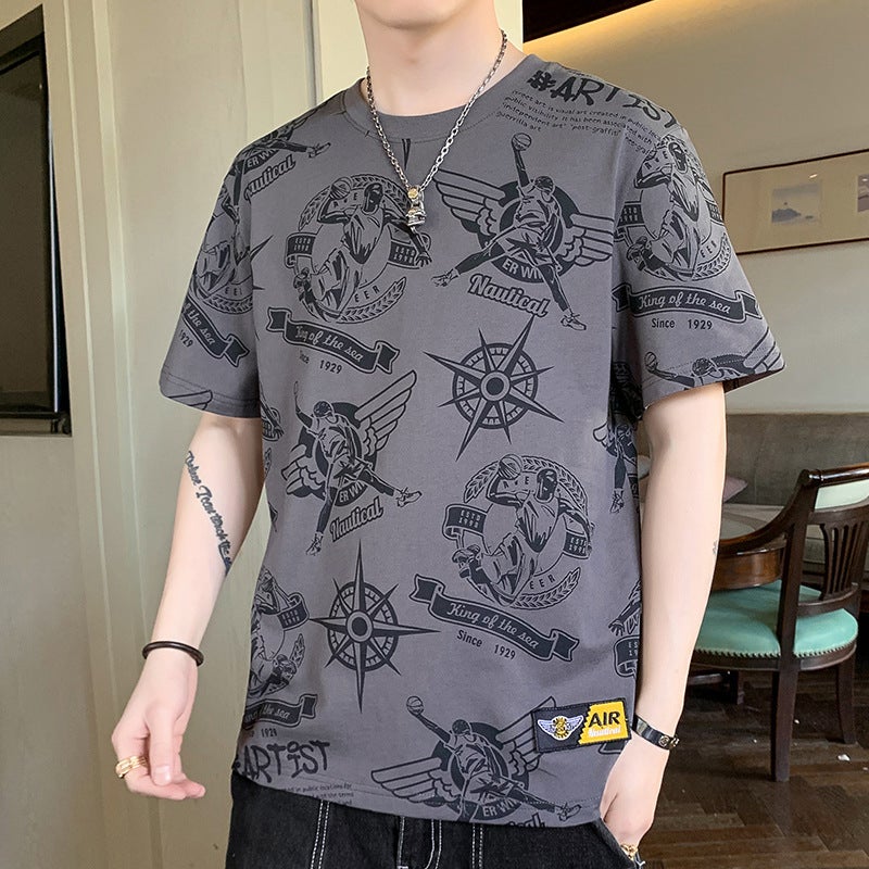 Quarter-Sleeved Large Size T-Shirt for Men 2023 Summer New Style Sweat-Absorbent Breathable Trendy Half-Sleeved Short-Sleeved Pure Cotton T-Shirt for Men Grey - Image 1