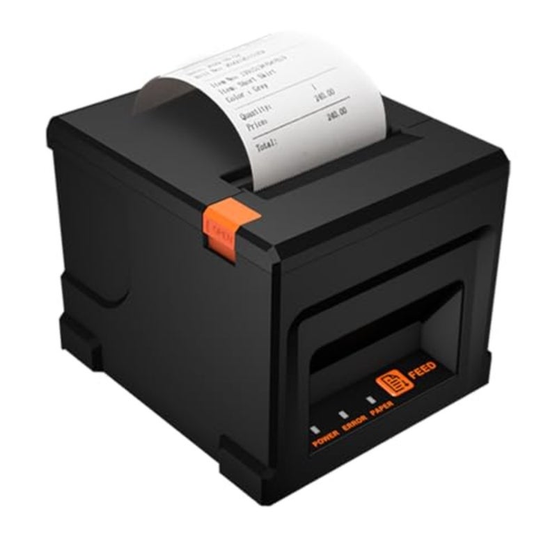 Eacam 80 مم USB + BT طابعة إيصالات POS مع قاطع تلقائي لسطح المكتب وطباعة حرارية مباشرة متوافقة مع دعم ESC/POS للشحن والأعمال التجارية والمطاعم والسوبر ماركت ومتجر البيع بالتجزئة - Image 1