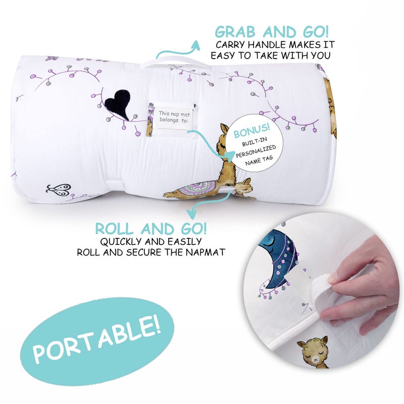 JumpOff Jo - Toddler Nap Mat - Sleeping Bag for Kids with Removable Pillow and Ultra Soft Blanket for Preschool, Daycare, and Sleepovers - Llama & Mama - Image 3