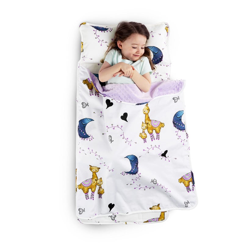 JumpOff Jo - Toddler Nap Mat - Sleeping Bag for Kids with Removable Pillow and Ultra Soft Blanket for Preschool, Daycare, and Sleepovers - Llama & Mama - Image 1