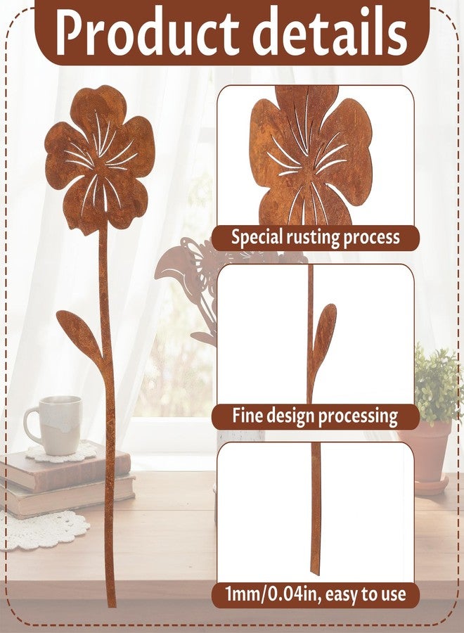 Otoolling 10pcs Rusty Metal Flowers and Plants, Rusty Rustic Metal Flowers Signs for Outside Yard Art Gift for Yard Decorative Garden Stakes Potted Plants Walkway and Garden(Flower and Butterfly) - Image 5