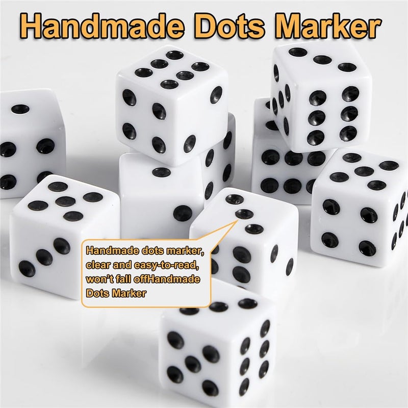 SLSESIN 100 Pieces Dice Set, 16MM Standard Game White Dices, Opaque Six Sided Dice with Pouch, Black Dot Bulk White Dice for Group Event, Board Games, Classroom Math - Image 4
