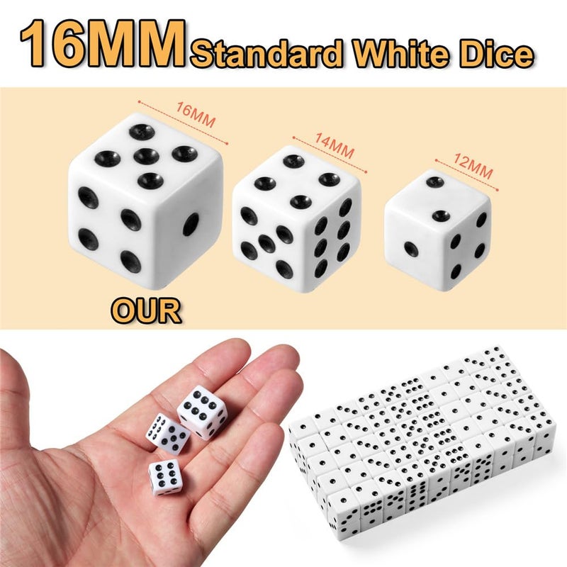 SLSESIN 100 Pieces Dice Set, 16MM Standard Game White Dices, Opaque Six Sided Dice with Pouch, Black Dot Bulk White Dice for Group Event, Board Games, Classroom Math - Image 2
