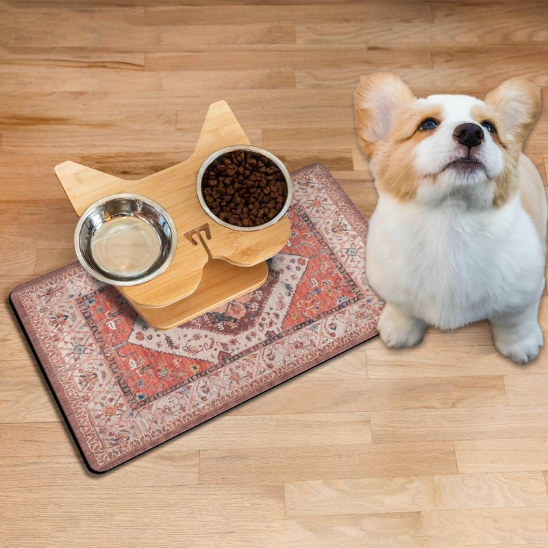Ideasonna Absorbent Pet Dog Bowl Mat for Food and Water, Pet Cat Food Feeding Mat with Non Slip Rubber Backing, Dog Food Mats for Floors Waterproof, 12"x20" - Image 2