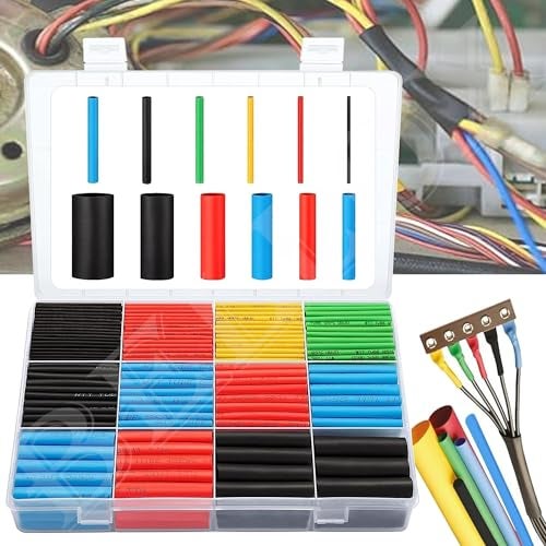 DIVUE Electrical Wire Cable Sleeving Wrap- 560Pieces Heat Shrink Tubing 2:1, Cable Wrap Assortment Electric Insulation Heat Shrink Tube Kit with Box(5 colors/12 Sizes) Black, Red, Blue, Yellow, Green - Image 1