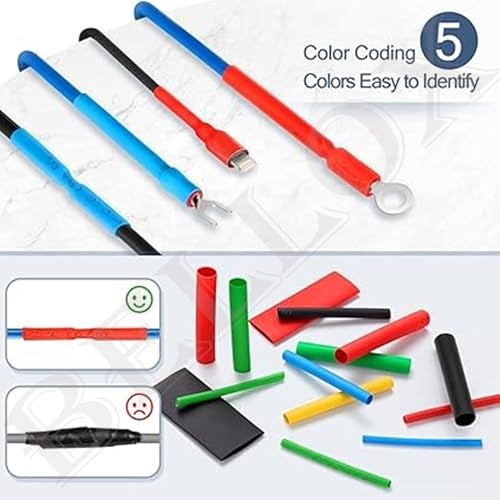 DIVUE Electrical Wire Cable Sleeving Wrap- 560Pieces Heat Shrink Tubing 2:1, Cable Wrap Assortment Electric Insulation Heat Shrink Tube Kit with Box(5 colors/12 Sizes) Black, Red, Blue, Yellow, Green - Image 5
