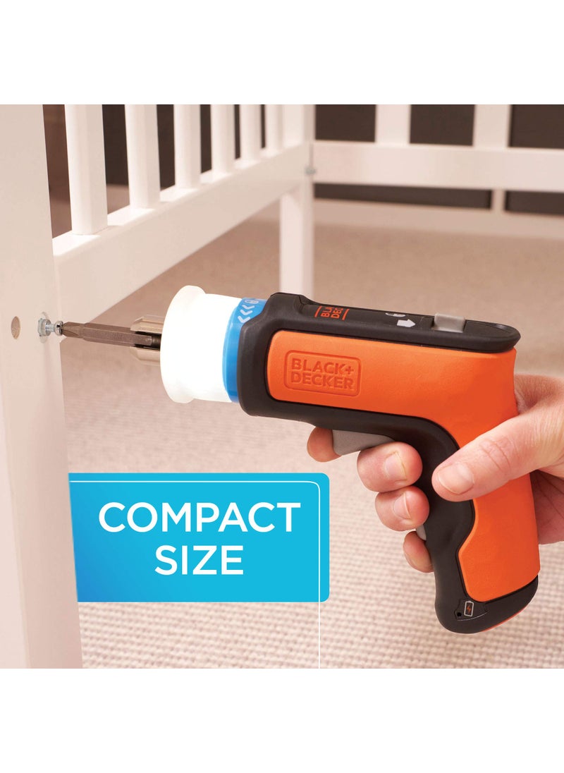 Beyond beyond by BLACK+DECKER 4V MAX Cordless Screwdriver, Hex, L-Shaped, 2-Inch Assorted Bits (BCRTA601APB) , Orange  - Image 5