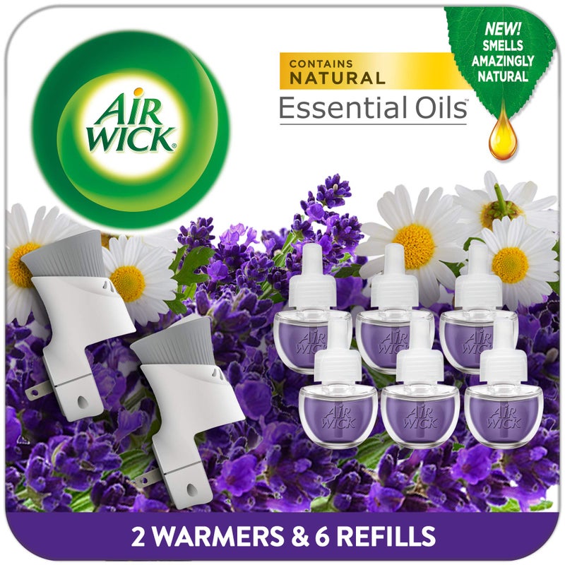Air Wick Plug in Scented Oil Starter Kit, 2 Warmers + 6 Refills, Lavender & Chamomile, Eco Friendly, Essential Oils, Air Freshener - Image 1