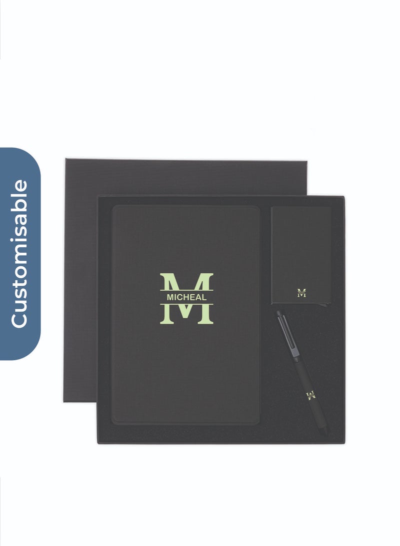 SANTHOME Personalised TESSIN - CHANGE ZERO Sustainable Gift Set with Refillable Notebook, Pen & Cardholder - Black - Image 1