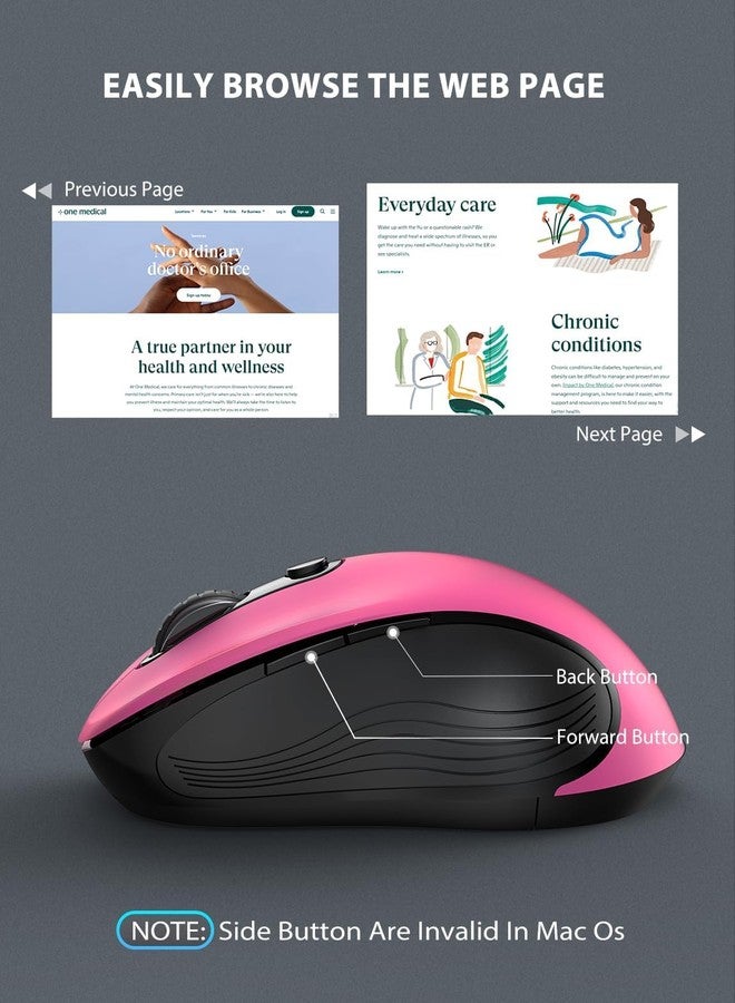 Trueque Wireless Mouse for Laptop, 2.4G Ergonomic Computer Mouse with 3 Adjustable DPI Levels, Page Up & Down Buttons, USB Mouse for Chromebook, PC, Desktop, Notebook, MacBook (Fuchsia) - Image 4
