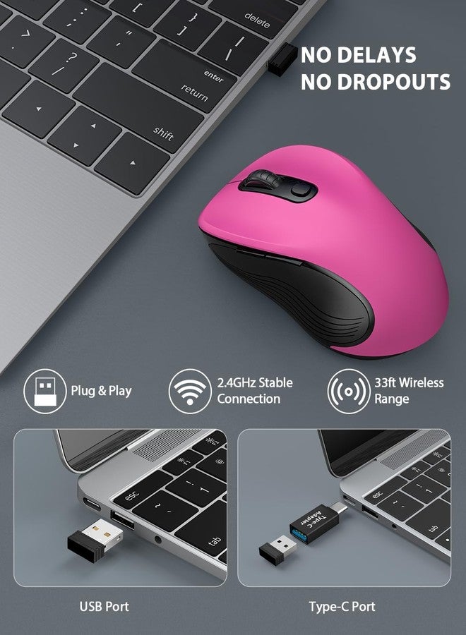Trueque Wireless Mouse for Laptop, 2.4G Ergonomic Computer Mouse with 3 Adjustable DPI Levels, Page Up & Down Buttons, USB Mouse for Chromebook, PC, Desktop, Notebook, MacBook (Fuchsia) - Image 2