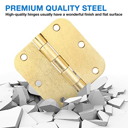 JIW Door Hinges Satin Brass 3.5 Inch x 3.5" Interior Gold Door Hinges for Doors 18 Pack Brushed Brass Door Hinge 3-1/2" Rounded 5/8" Radius Corners Bedroom Residential Standard Indoor Door Hardware Hinge - Image 5