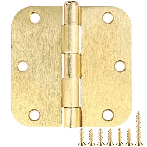 JIW Door Hinges Satin Brass 3.5 Inch x 3.5" Interior Gold Door Hinges for Doors 18 Pack Brushed Brass Door Hinge 3-1/2" Rounded 5/8" Radius Corners Bedroom Residential Standard Indoor Door Hardware Hinge - Image 1