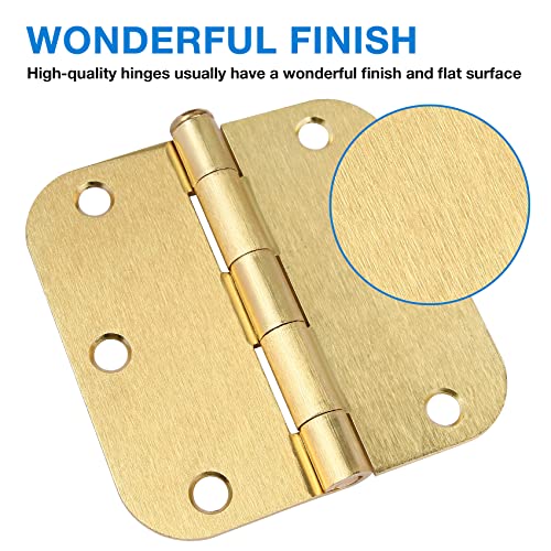JIW Door Hinges Satin Brass 3.5 Inch x 3.5" Interior Gold Door Hinges for Doors 18 Pack Brushed Brass Door Hinge 3-1/2" Rounded 5/8" Radius Corners Bedroom Residential Standard Indoor Door Hardware Hinge - Image 3