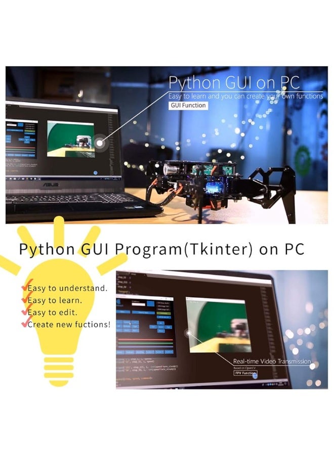 Adeept DarkPaw Bionic Quadruped Spider Robot Kit Compatible with Raspberry Pi 4 3 Model B+/B, STEM Crawling Robot, OpenCV, Self-stabilizing Based on MPU6050 Gyro Sensor, RPi Robot with PDF Manual - Image 5