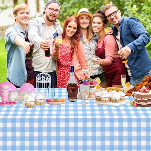 WNINK 6 Pack Light Blue Gingham Tablecloth Rectangular Pale Blue and White Checkered Tablecloths Disposable Plastic Plaid Table Cover for Parties, Outdoor Picnic, Birthday, Wedding, Camping 54 × 108 Inch - Image 5