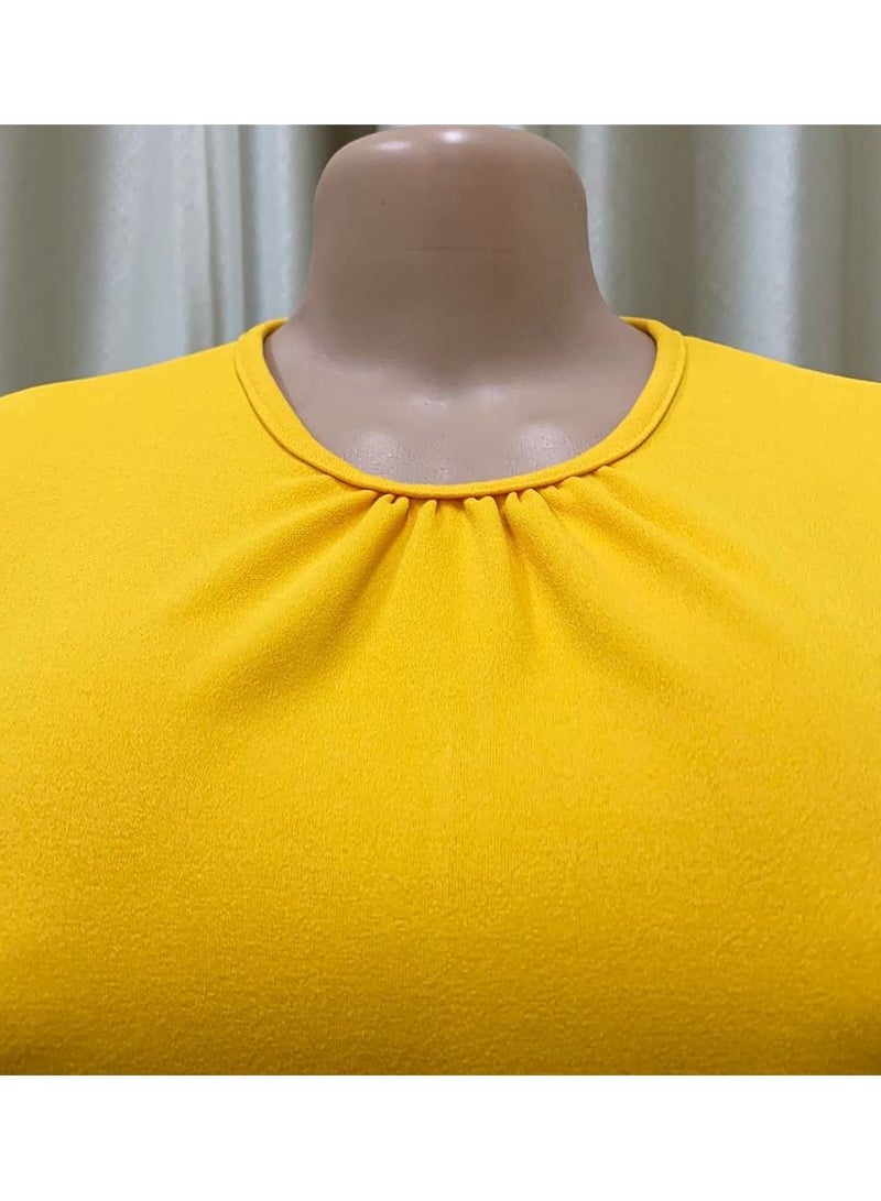 Loquat Women's Large Short Sleeve Pleated Solid Color Dress Yellow  - Image 3