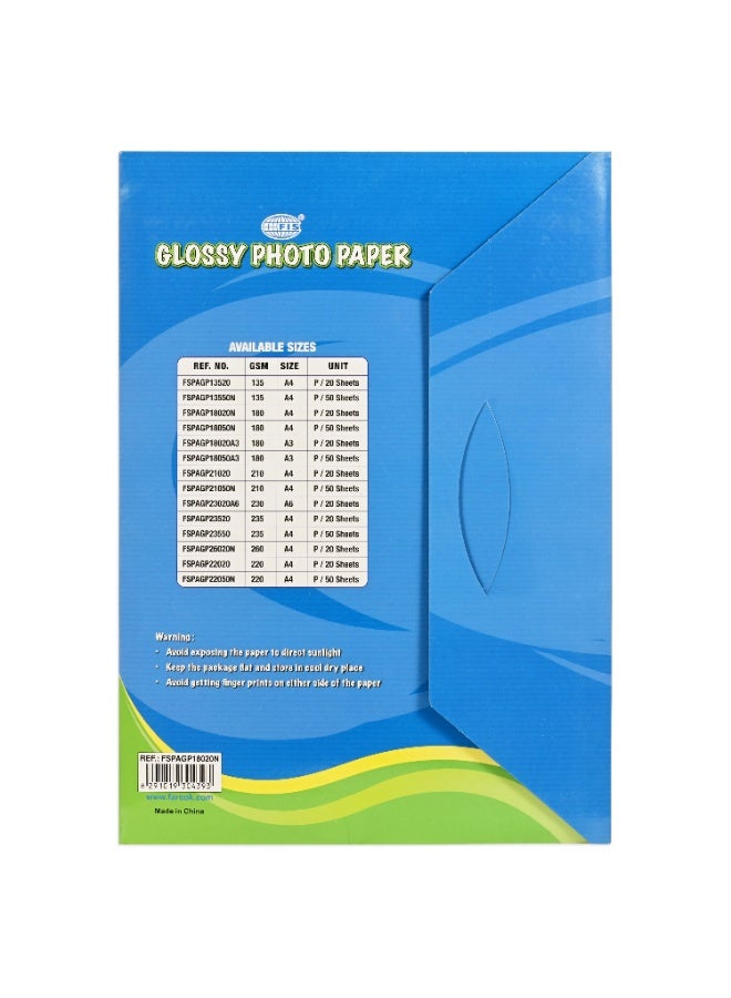 FIS Glossy Photo Paper, A4 Size(210x297mm), 180 Gsm Thickness, 20 Sheets Per Pack-FSPAGP18020N - Image 2