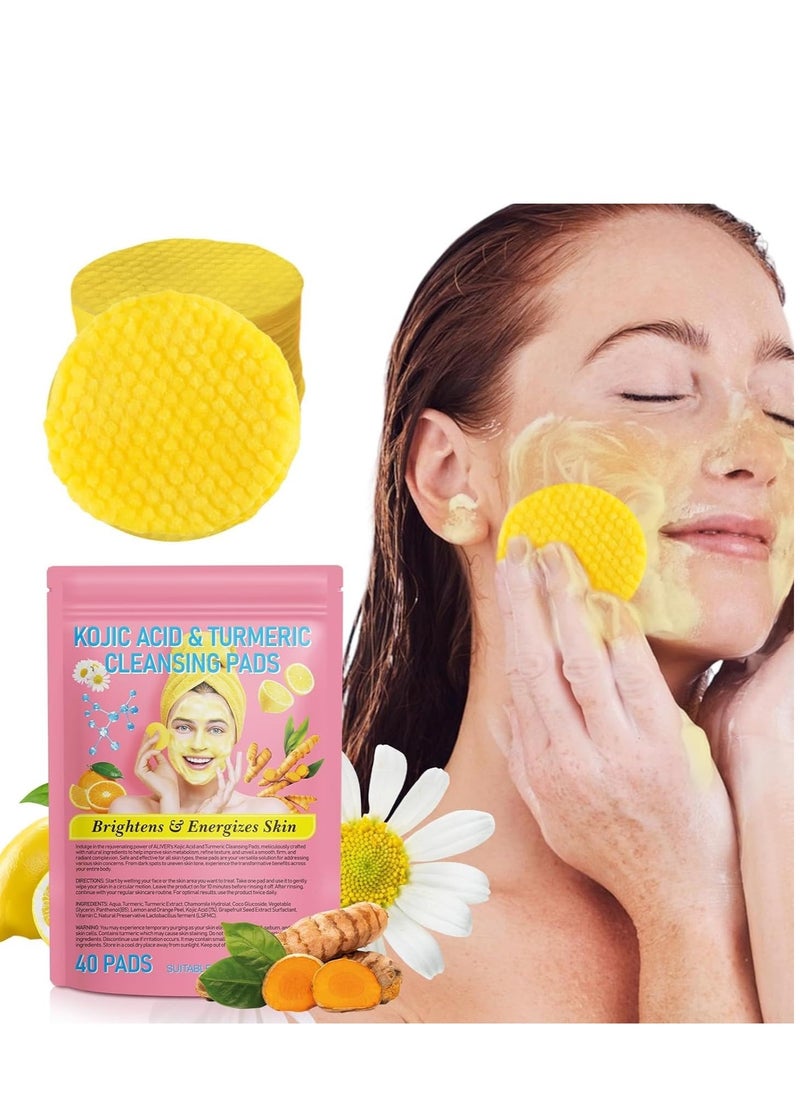 KOJIC ACID Turmeric Cleansing Pads, Kojic Acid and Turmeric Cleansing Pads for Face and Body Remove Excess Keratin,Reduce black spots and cleanse the skin 40PCS  - Image 1