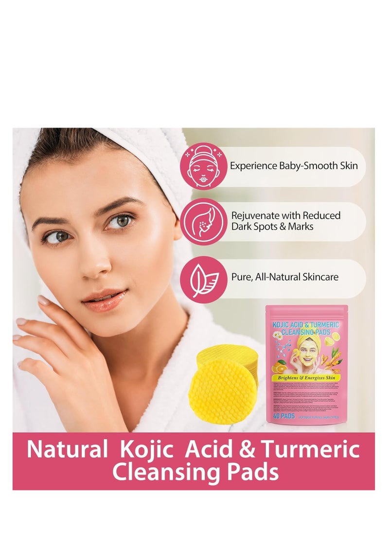KOJIC ACID Turmeric Cleansing Pads, Kojic Acid and Turmeric Cleansing Pads for Face and Body Remove Excess Keratin,Reduce black spots and cleanse the skin 40PCS  - Image 4