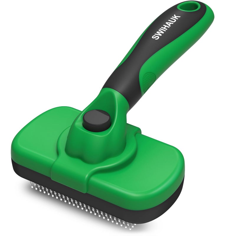 Swihauk Self Cleaning Slicker Brush Skin Friendly Deshedding Grooming Tool for Dogs Cats Suitable for Shedding Haired Pets with Pet Supplies Accessories Green