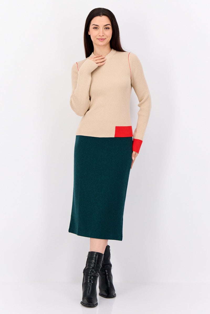 ESPRIT Women Crew Neck Ribbed Sweater, Tan - Image 4