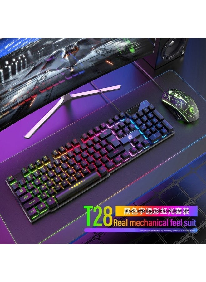 Generic - Mechanical Feel Keyboard Mouse Suit Wired Desktop Computer Notebook Game E-sports Typing USB-Color:Mechanical Feel - 1 Year Warranty - Black Characters, White Ice And Blue Light - Upgraded Alloy Panel + 6-key Hot Wheel Mouse - No - 104 Keys - Official Standard - Image 1