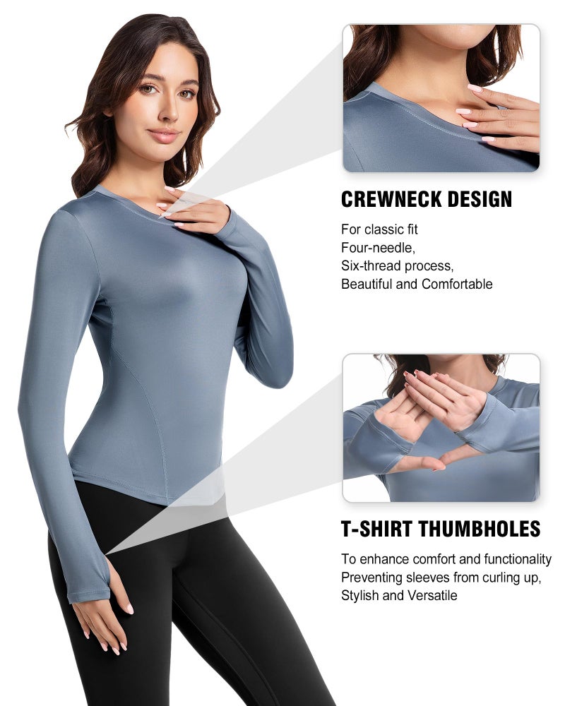 CL convallaria Women's Compression Shirts Long Sleeve Workout Yoga Tops, Sun Protection Running Athletic Undershirt Small - Image 3